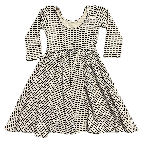 Alice + Ames Sz 6 Tan & Black Dash Print Ballet Twirl Dress - Picture 2 of 5